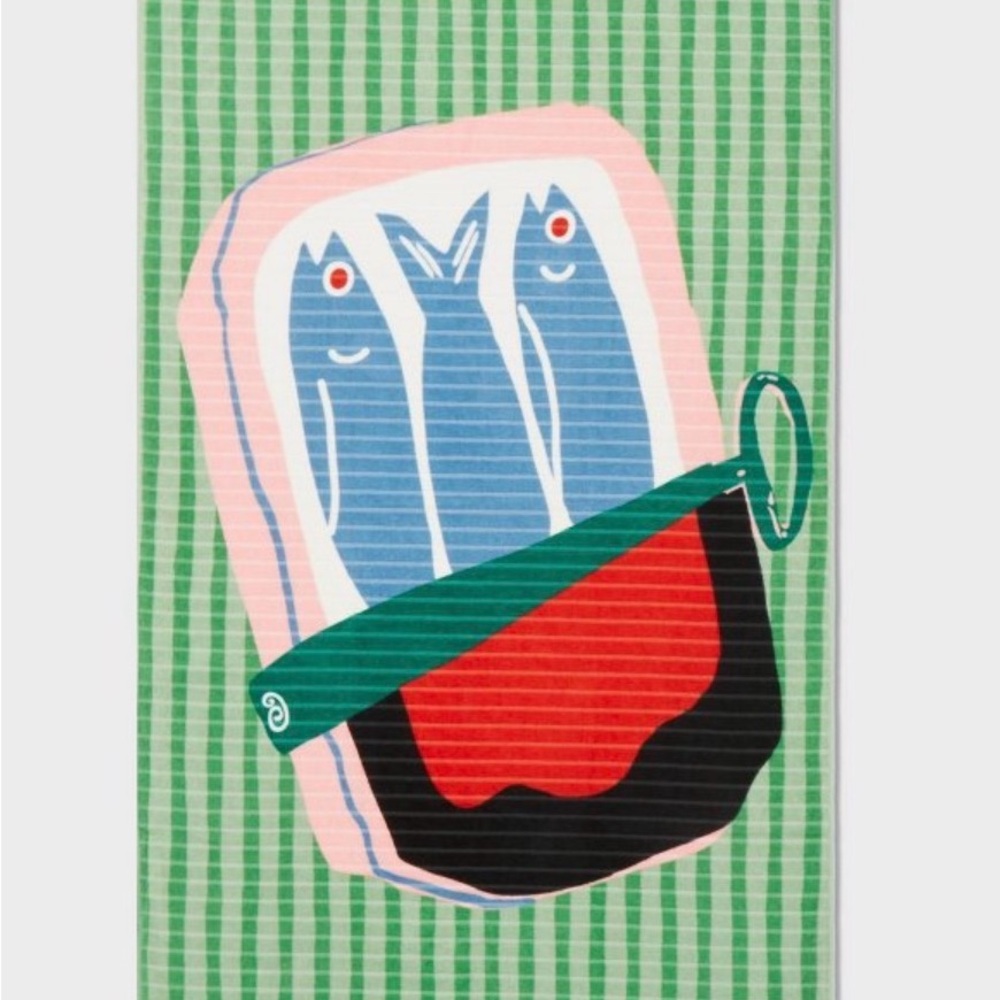 Room Essentials Green Beach Towel sardines 6’long NWT